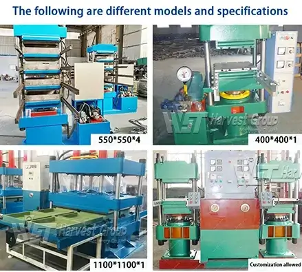 Different models of rubber tile making machines in factory workshop
