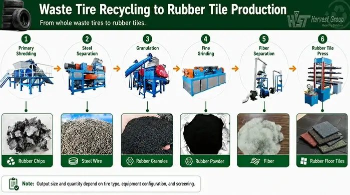 waste tire recycling to rubber tile production process~1